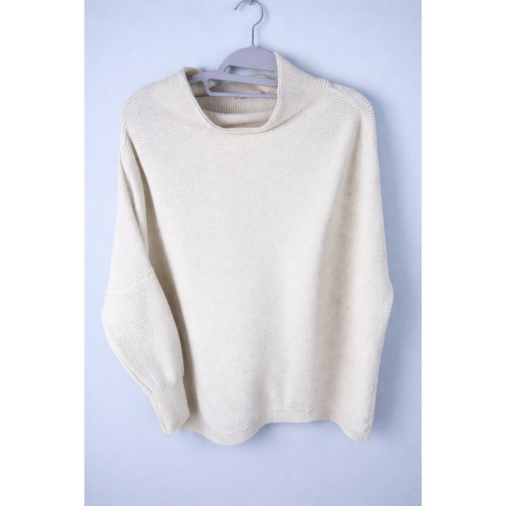 Free People Ivory Textured‎ Knit Sweater Oversized Boho Pullover size smal